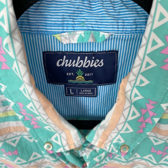 Chubbies En Fuego Wild Button Down Short Sleeve Shirt Size Large Aztec Geo 3 - Picture 3 of 7